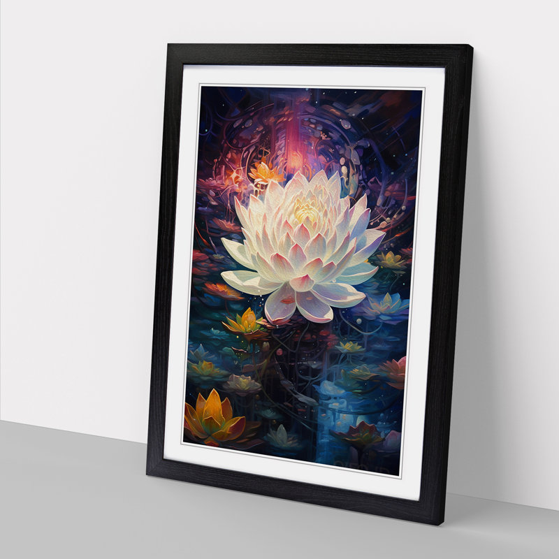 Lotus Flower Futurism - Single Picture Frame Print on Wood, 34cm H x 25cm W x 2cm D, Black Framed