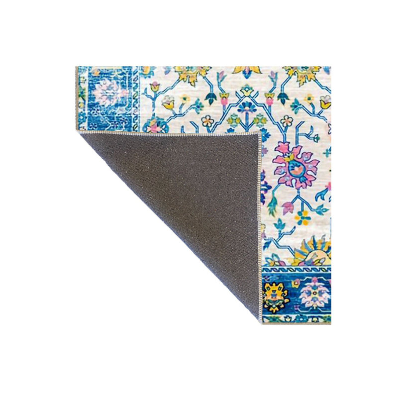 Tapis décoratif rétro à motif bleu à motif traditionnel, Sous-tapis rectangulaire 4 pi 7 po x 6 pi 7 po inc