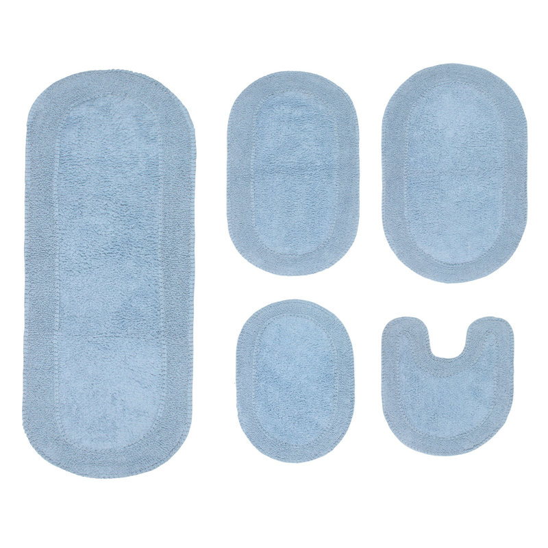 Ensemble de tapis pour salle de bain 5 pièces Tamela, Bleu