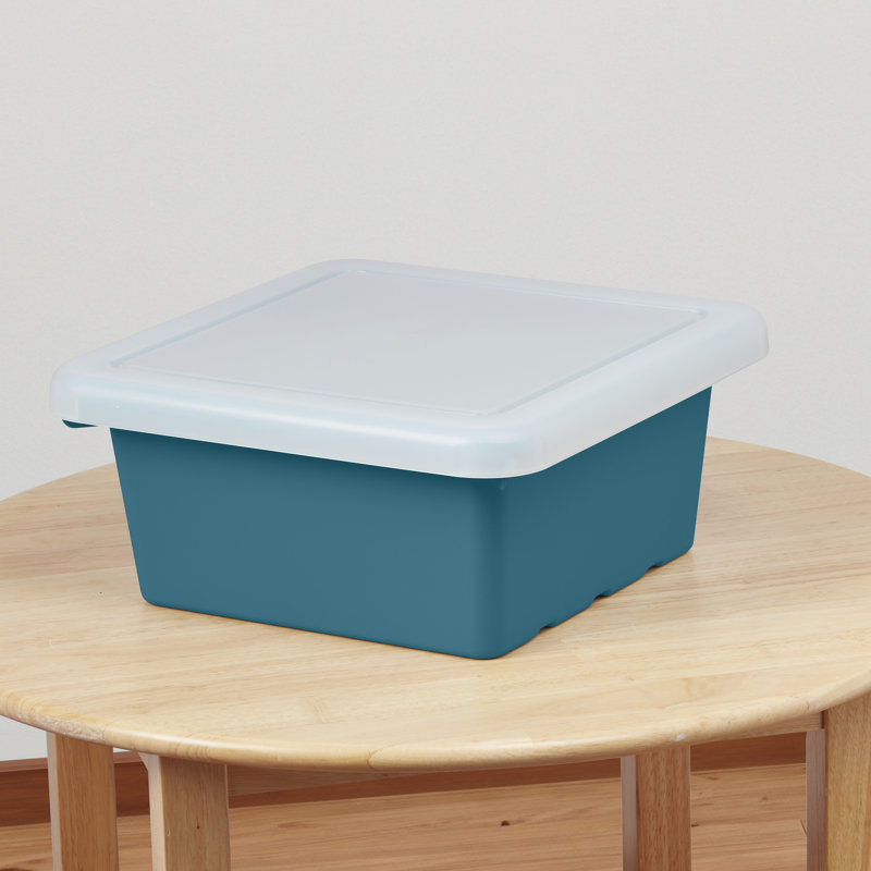 ECR4Kids Stackable Square Bins with Non-Snap Lids, Multipurpose Organization, 4-Pack, Turquoise