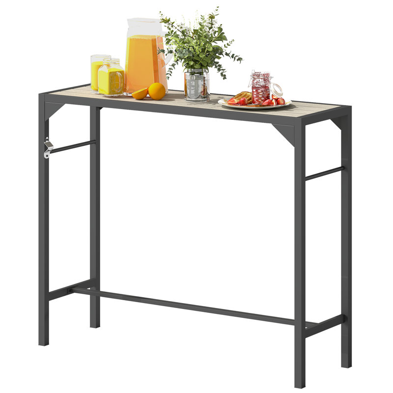 Rinard Outsunny 47" Outdoor Bar Table, Bar Height Patio Table with Built-In Bottle Opener and Steel Frame, Garden Table with Plastic Board Featuring Wood Grain Effect, Light Brown