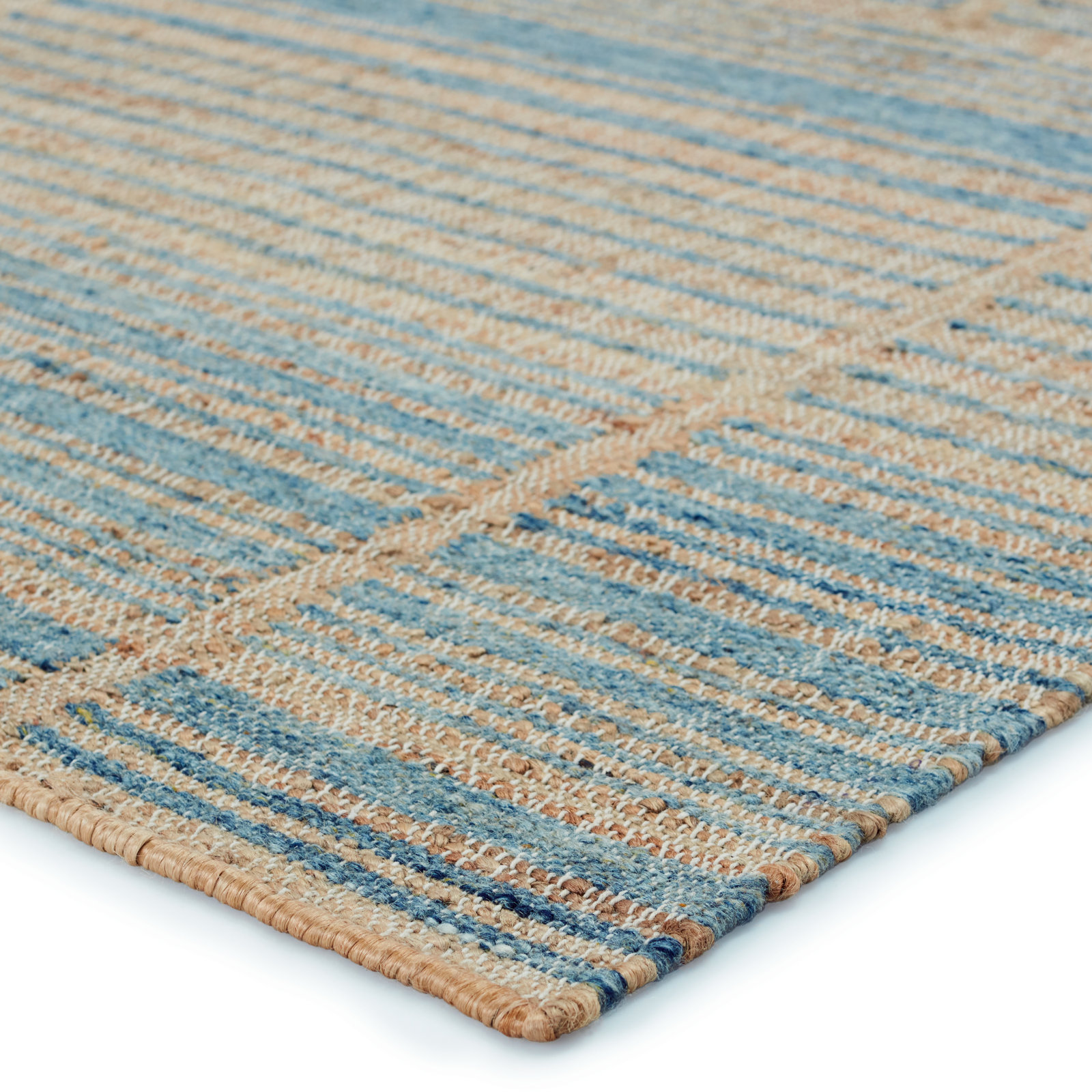 Zoya Brown Blue Hand-Woven Striped Jute Rug, Rectangle 2' x 3'