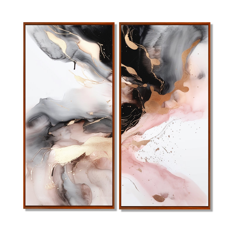 «Pink», art texturé sur toile rose, H 32 po x l 32 po, Reproduction avec cadre flottant, Brun