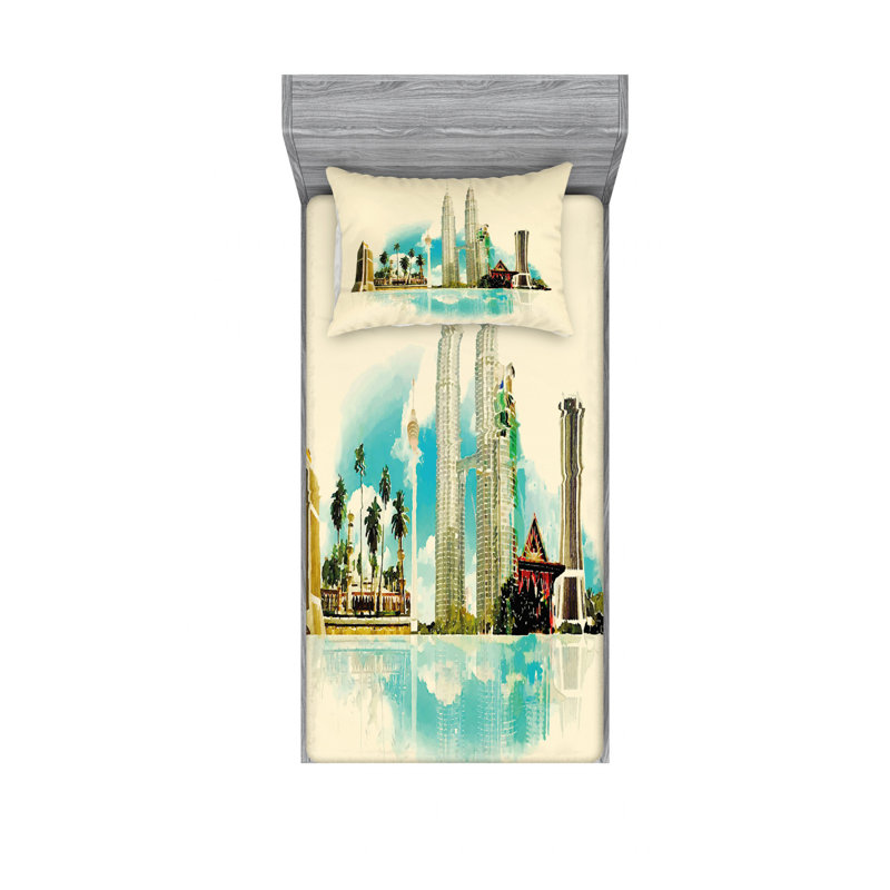 Ensemble de draps East Kuala Lumpur Cityscape, Ensemble de draps pour lit simple avec drap-housse