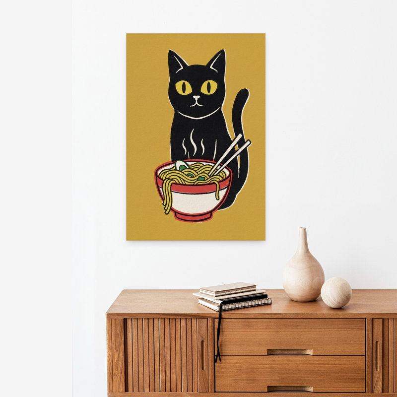«Black Cat Ramen», art mural contemporain, H 24 po x l 16 po
