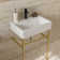 24" Bathroom Console Sink With Overflow,Ceramic Console Sink White Basin Gold Legs