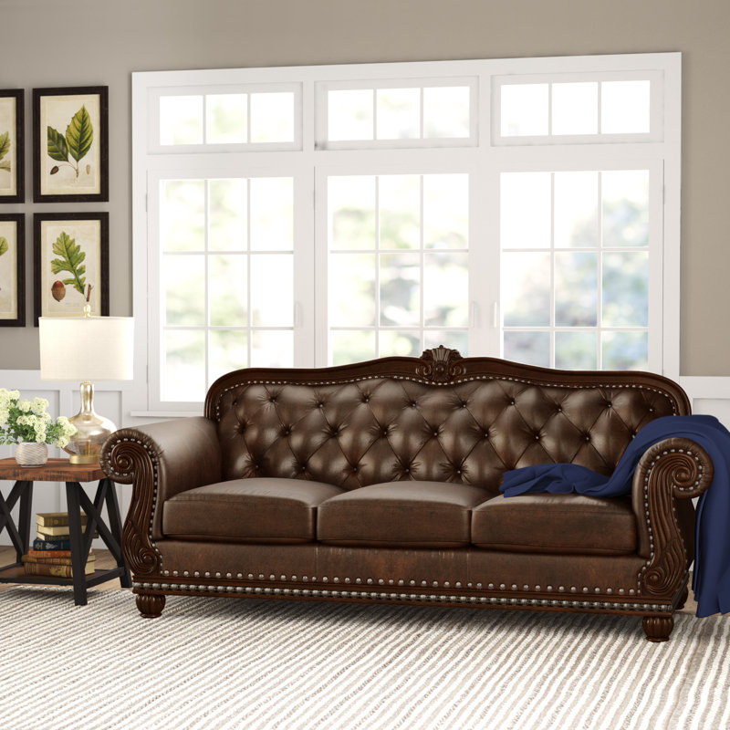 Cawthon Genuine Leather Rolled Arm Sofa, 42" H x 94" W x 37" D