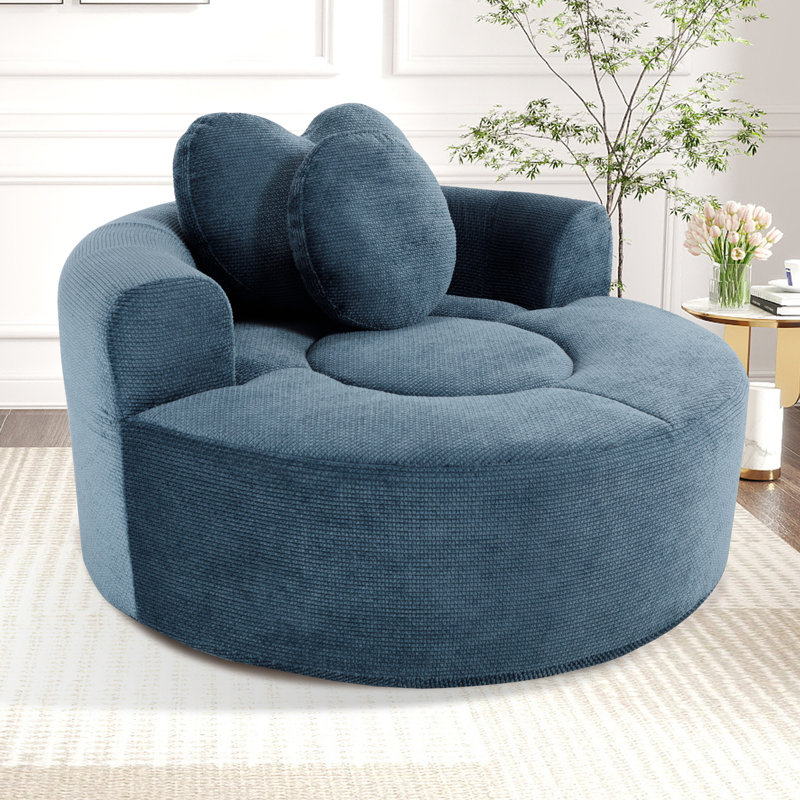 Round Sofa Bed with Memory Foam Sectional Couches for Living Room, Cloud Couch with three pillows, Blue