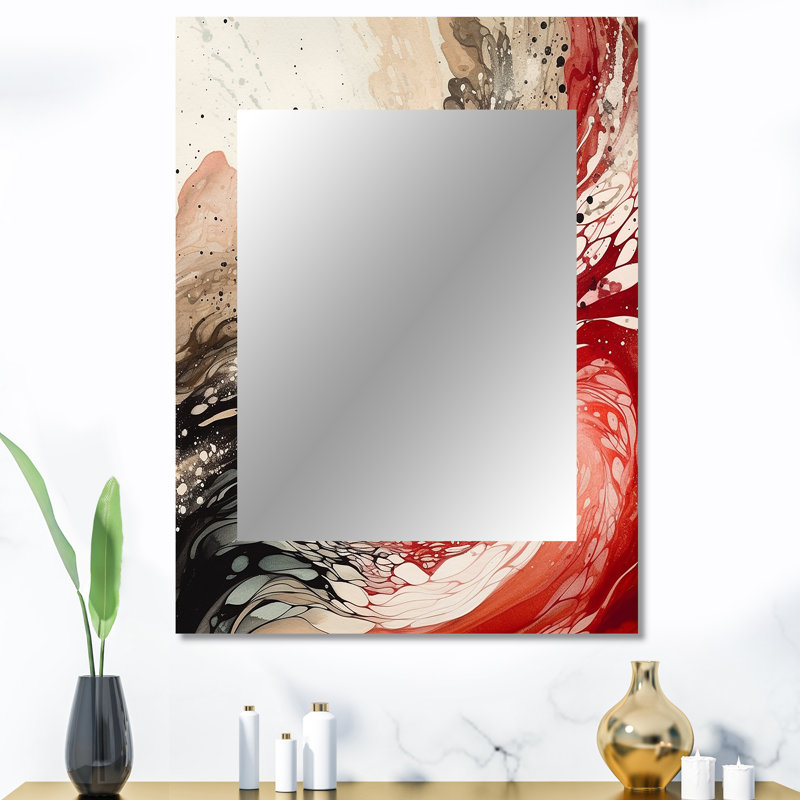 Agate rouge rouge et noire I - miroir mural abstrait unique, miroir moderne, impression d'art en métal, 40 po x 30 po