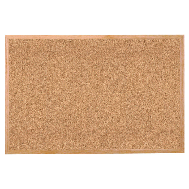 Wall Mounted Cork Bulletin Board, 24" H x 36" W x 0.75" D, Oak