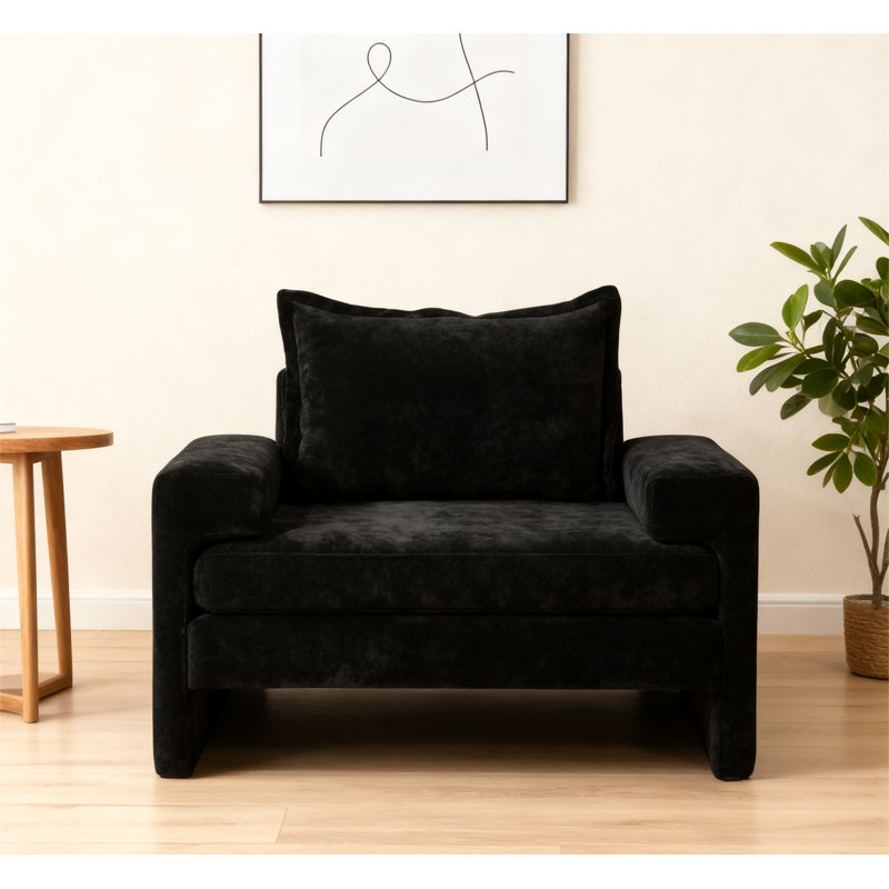 Chenille Upholstered Armchair 40.9" Accent Chair with Wide Armrests, Black