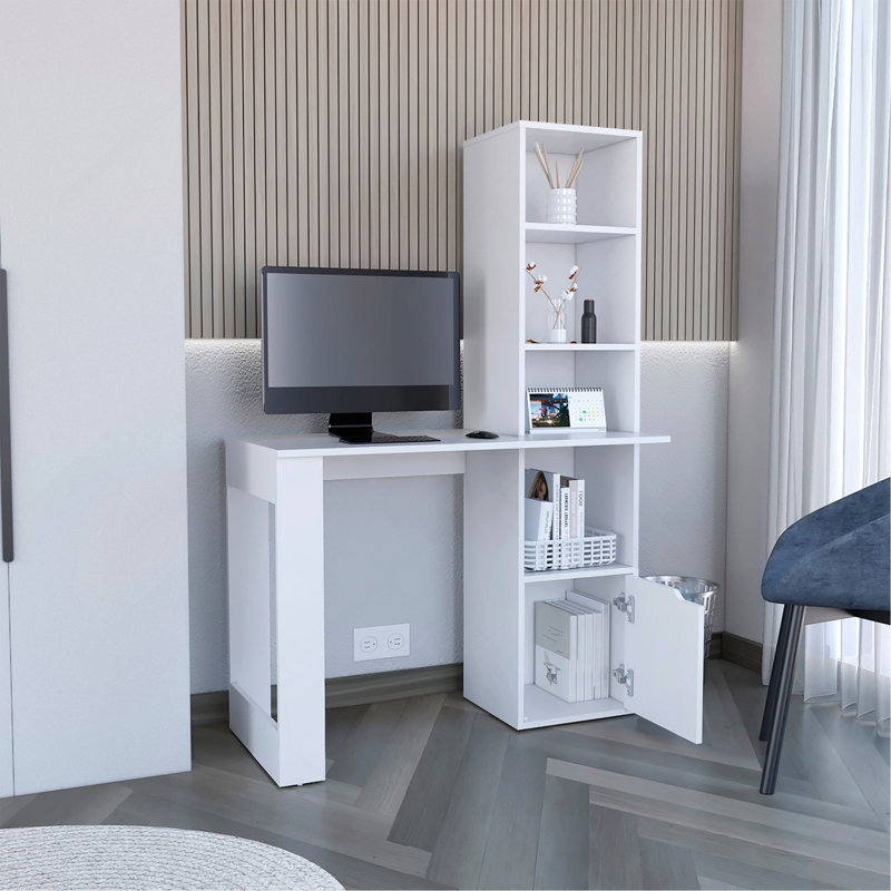 Bureau d'écriture avec bibliothèque et armoire, Blanc