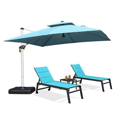 Sibtain 11 Feet Double Top Square Cantilever Umbrella with Base and 66.15" Long Slat Seat with Table
