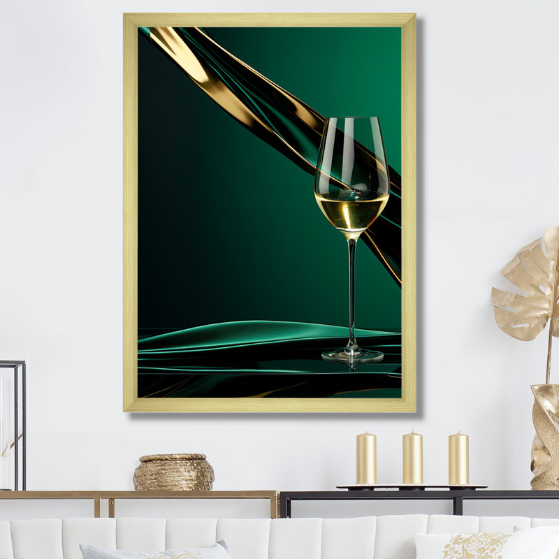 Art mural sur toile Prestiges Profile Green Champagne II - Vin et champagne, Cadre doré simple, H 20 po x l 12 po x P 1 po
