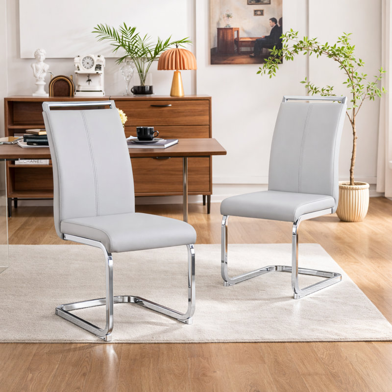 Dining Chairs. Set of 2, Upholstered Dining Chairs With Chrome Base, Comfortable Kitchen Chairs For Dining Room Or Apartment