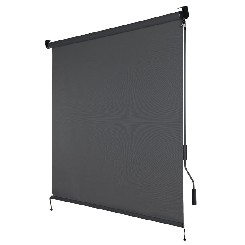 Store enrouleur extérieur semi-transparent, store solaire en tissu à manivelle sans cordon, 72 po de largeur, Gris foncé