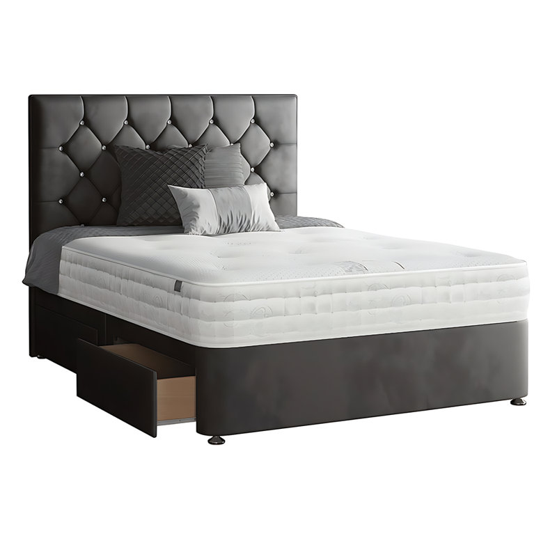 Eberhardt Upholstered Divan Bed, Single (3'), Charcoal, 2 Left Drawers
