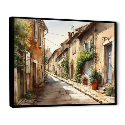 Rochan Mediterranean Village Street I - Landscape Cottage Framed Canvas Print
