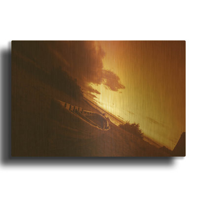 «Golden Sunset» par Sebastien Lory, art mural en métal doré, 36 po x 24 po