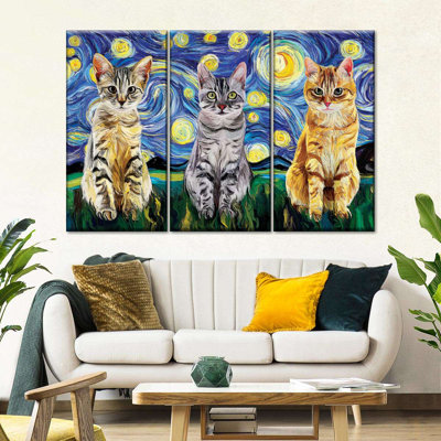 " Cats Starry Night Multi Piece Canvas Print " 3 - Pieces
