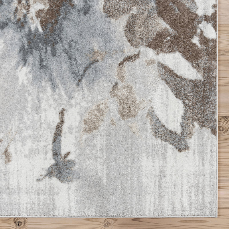 Gray and Beige Floral 8' x 10' Synthetic Area Rug