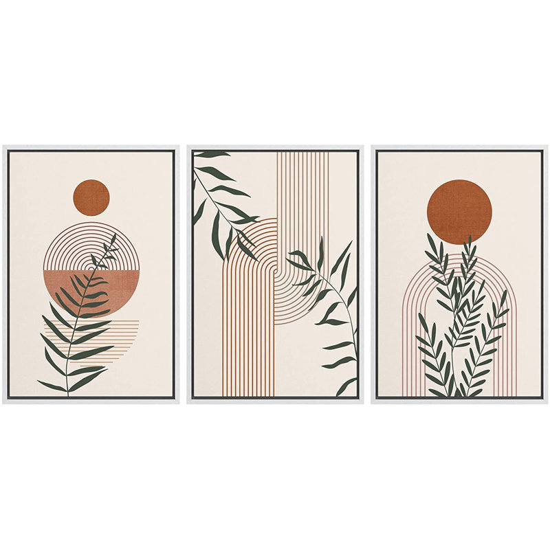 «Mid Century Modern Boho Geometric Forest Plant Polygon», ensemble de 3 impressions sur toile, H 24 po x l 48 po x P 1,5 po