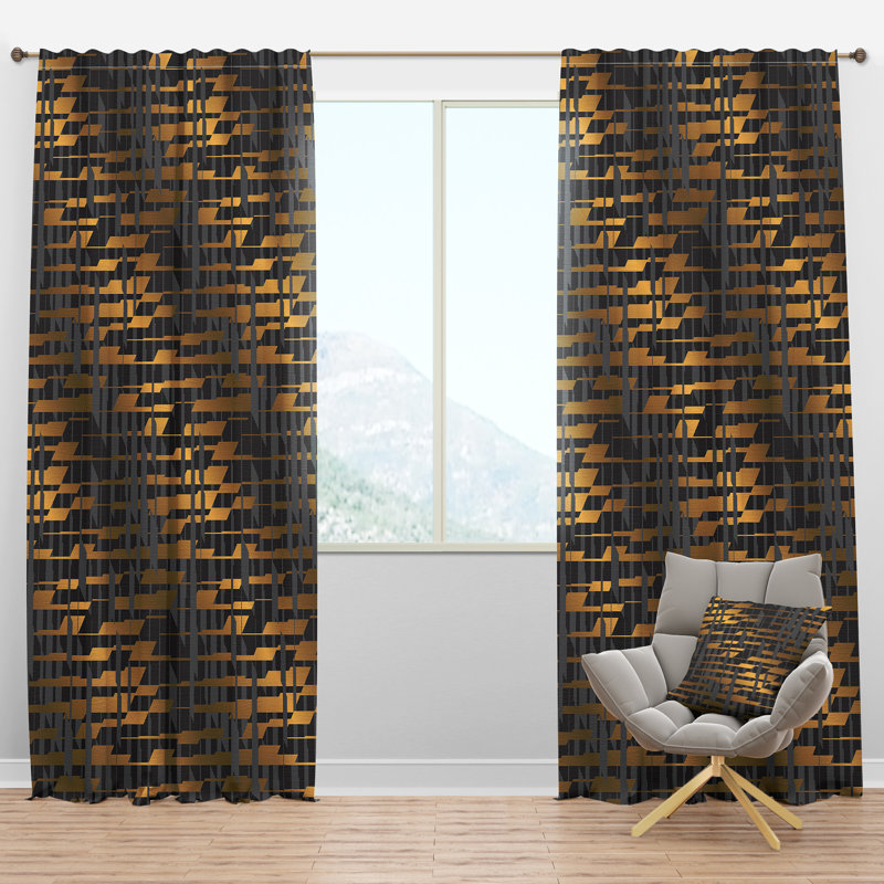 Panneau de rideau simple semi-transparent à motif abstrait Mid-Century, l 52 po x L 95 po
