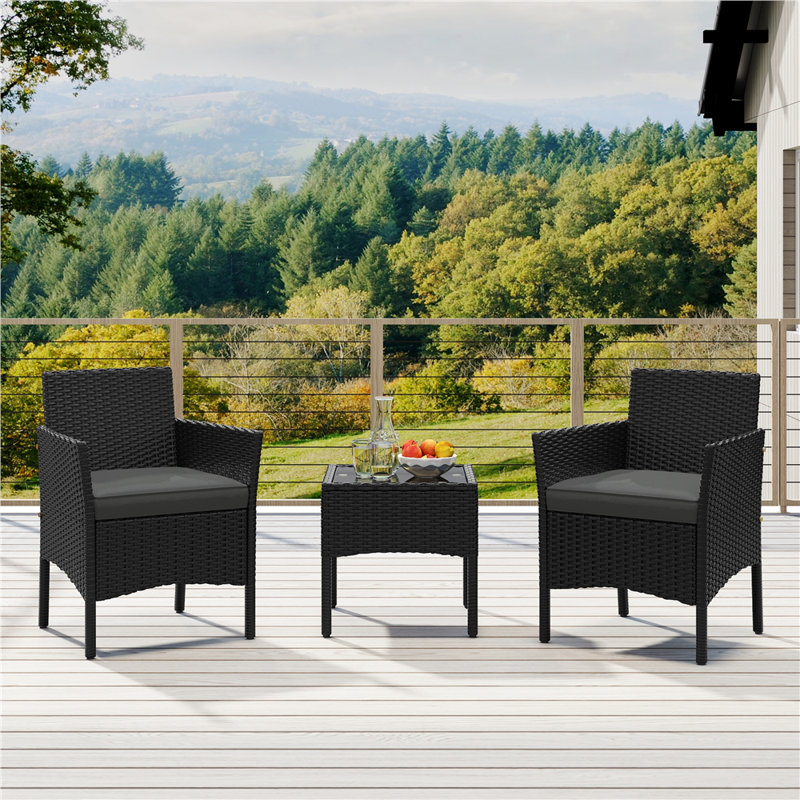 Argonne 2 Seater Rattan Conversation Set, Black/Grey