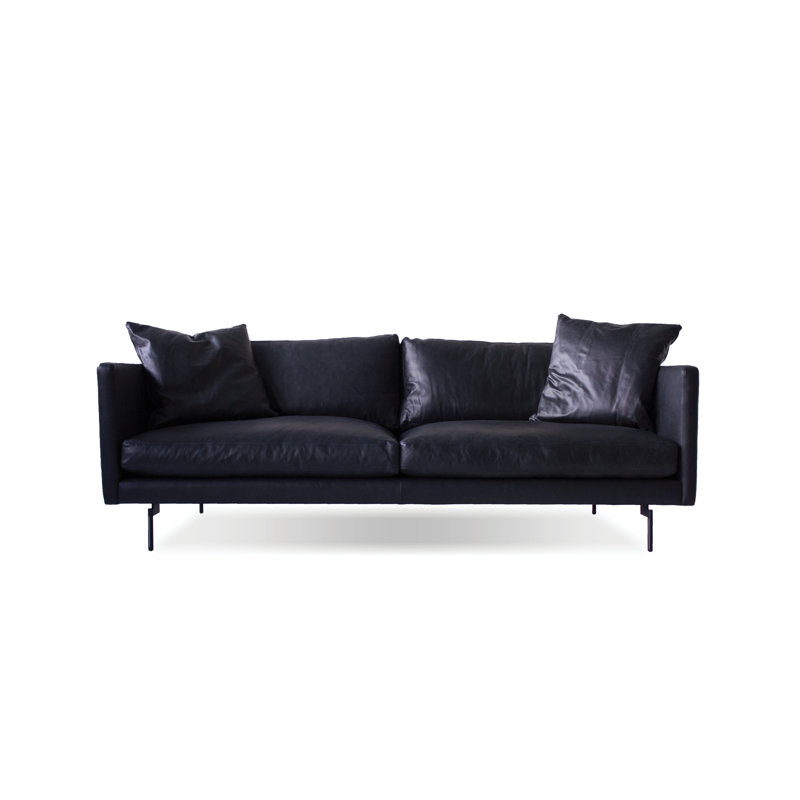 Canapé Tux noir en cuir véritable brun clair avec pieds thermolaqués noirs