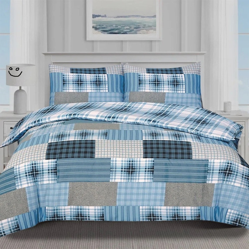 Bedding, Denim Blue, Double Duvet Cover + 2 Standard Pillowcases