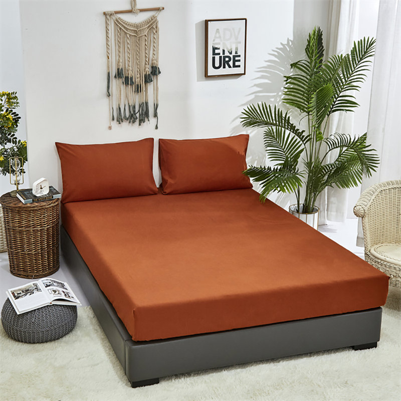 Solid Color Sheet Set 4 PCs Bedding Sheet Set 1 Fitted Sheet 1 Flat Sheet 2 Pillowcases, Burnt Orange