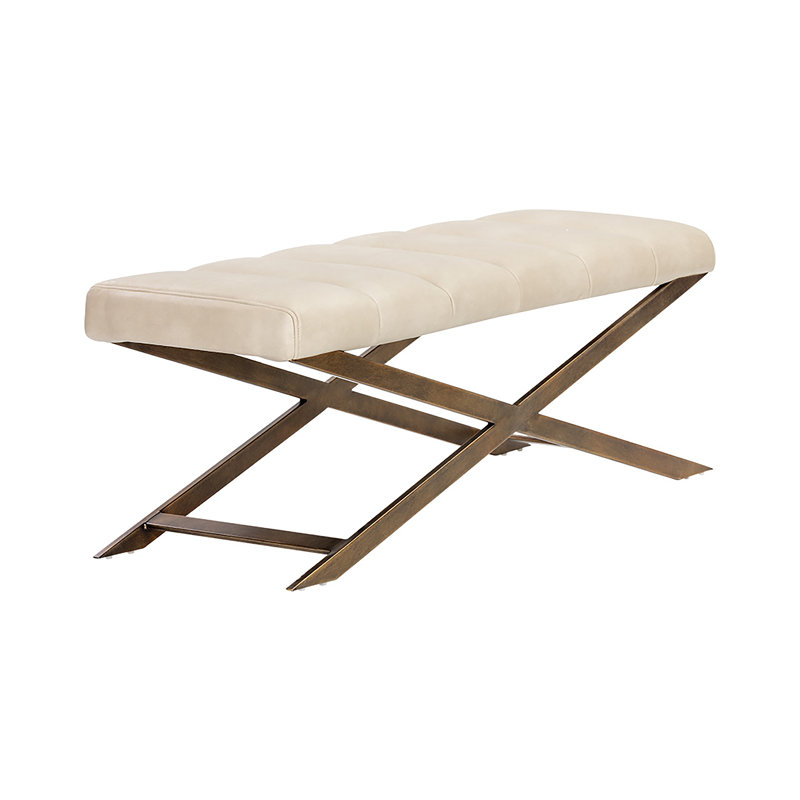Banc rembourré en similicuir Madigan, Tissu performance natté crème