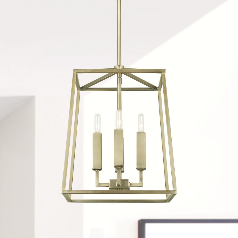 Lustre géométrique à 4 lumières Thea, H 21,75 po x l 12 po x P 12 po, Laiton vieilli