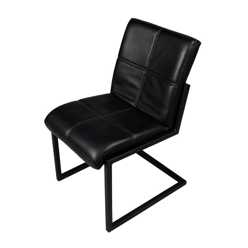 Rui Upholstered Side Chair, Ebony Genuine Leather