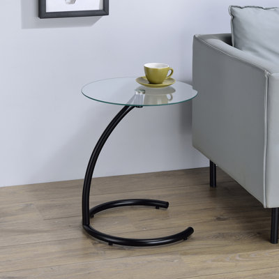 Modern Round End Table / C Table with Tempered Glass Top – Metal Frame Accent Side Table for Living Room, Bedroom, Office, Sofa