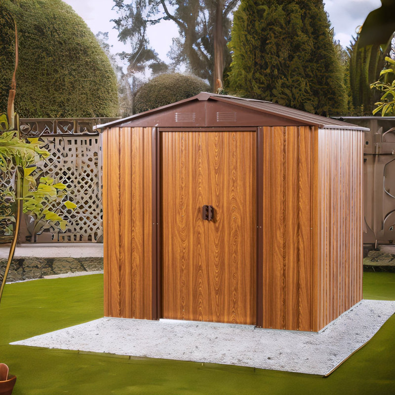 Outdoor Metal Storage Shed, Brown, 6.03 ft W x 3.9 ft D