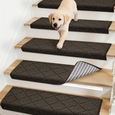 Bullnose Carpet Stair Treads,Peel And Stick Non-Slip Stair Treads For Wooden Steps,Washable Soft Edging Stair Tread,11" X 30" Pet-Friendly Reusable Stair Runner(14PCS,Brown)