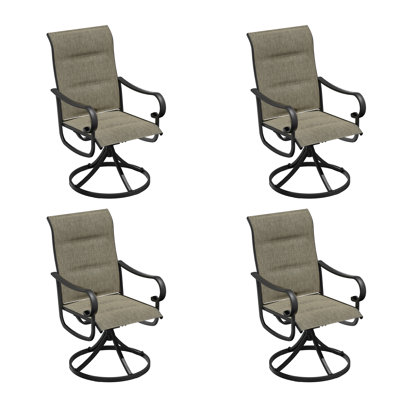 Ensemble de 4 chaises de jardin pivotantes à bascule, résistantes aux intempéries, avec dossier haut et structure métallique robuste, idéales pour la pelouse, la piscine et le jardin.