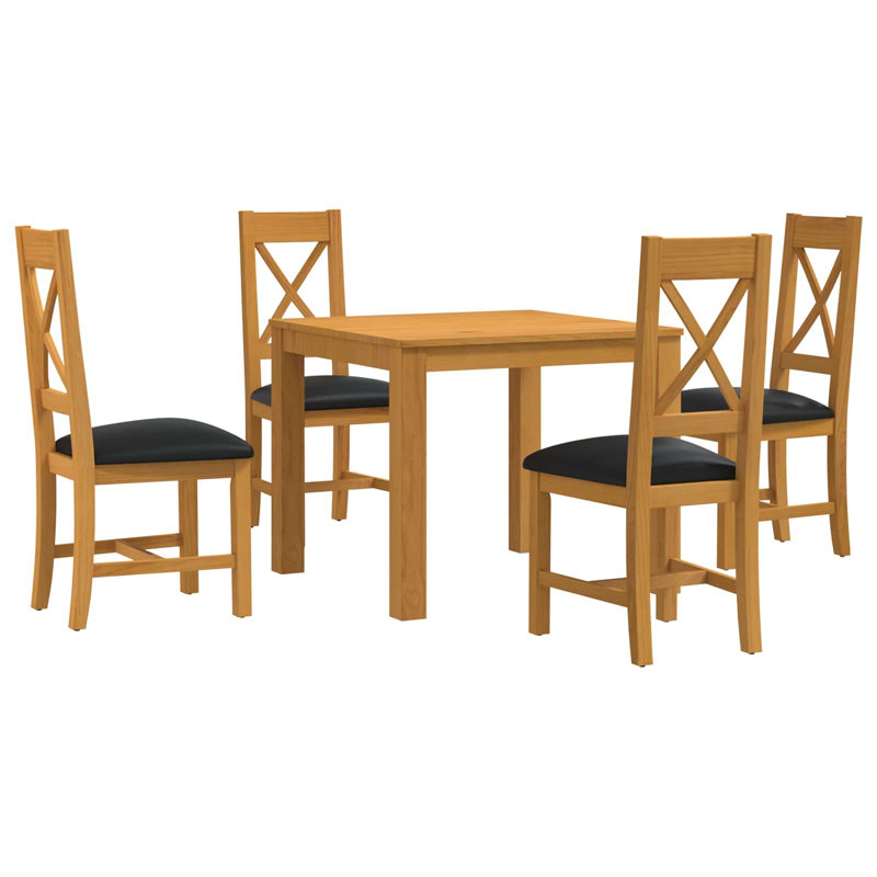 4 -Person Oak Solid Wood Dining Set, 75cm H x 90cm W x 90cm D, Black, Black, Black, Black