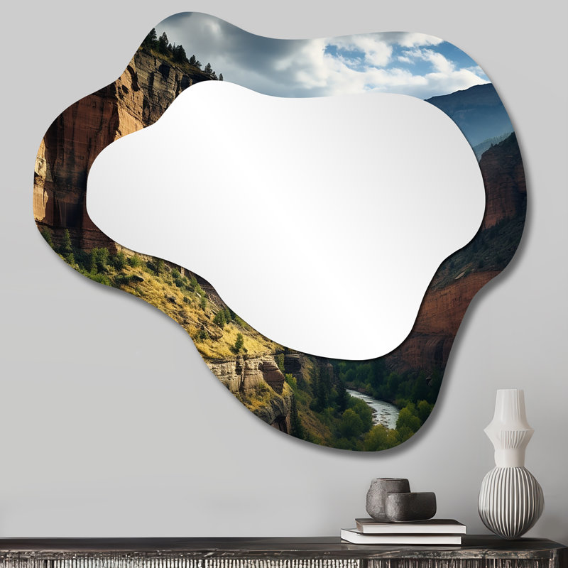 Laci Clouds Over The Canyon Mountain Flow - miroir nuage bleu, miroir mural asymétrique traditionnel, impression d'art en métal