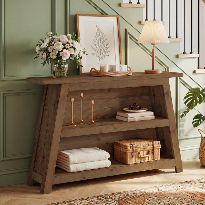 Solid Wood 3-Tier Console Table
