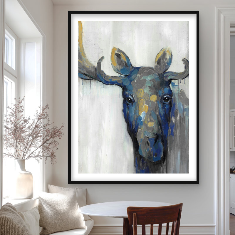 «Blue Moose - Deer Animals», reproduction encadrée pour la décoration intérieure