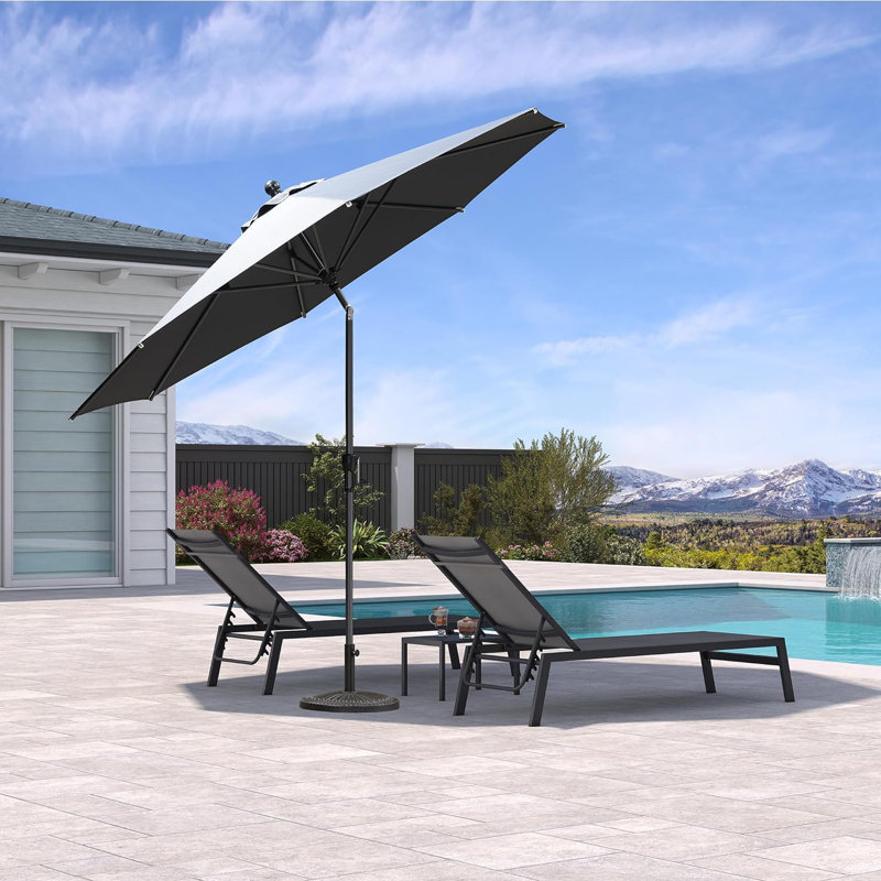 132'' Market Umbrella with Crank Lift Counter Weights Included, Gray