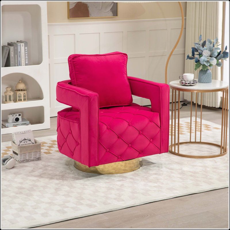 Chaise pivotante en velours polyvalente avec coussin pour différentes pièces, rehaussant le confort et le style., Rouge