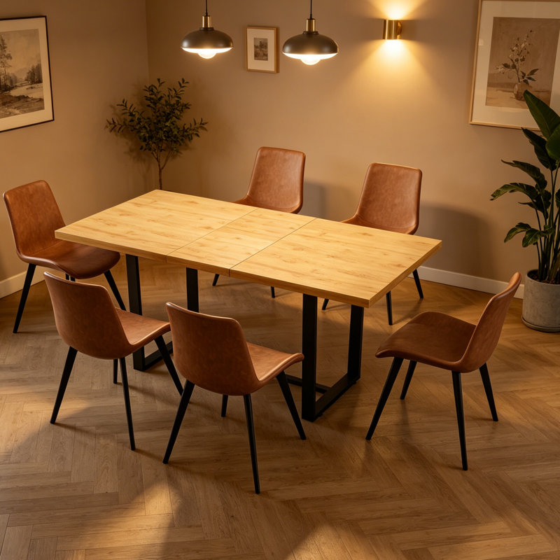 Eastfield 66.9'' Dining Table Set, 7 - Piece Extendable Double Pedestal Dining Set, Brown