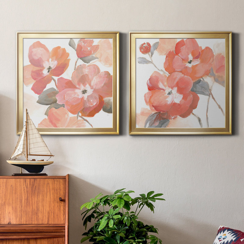Coral Fantasy I - 2 pièces, peinture sur toile encadrée, H 26,5 po x l 53 po x P 1,5 po, Cadre doré