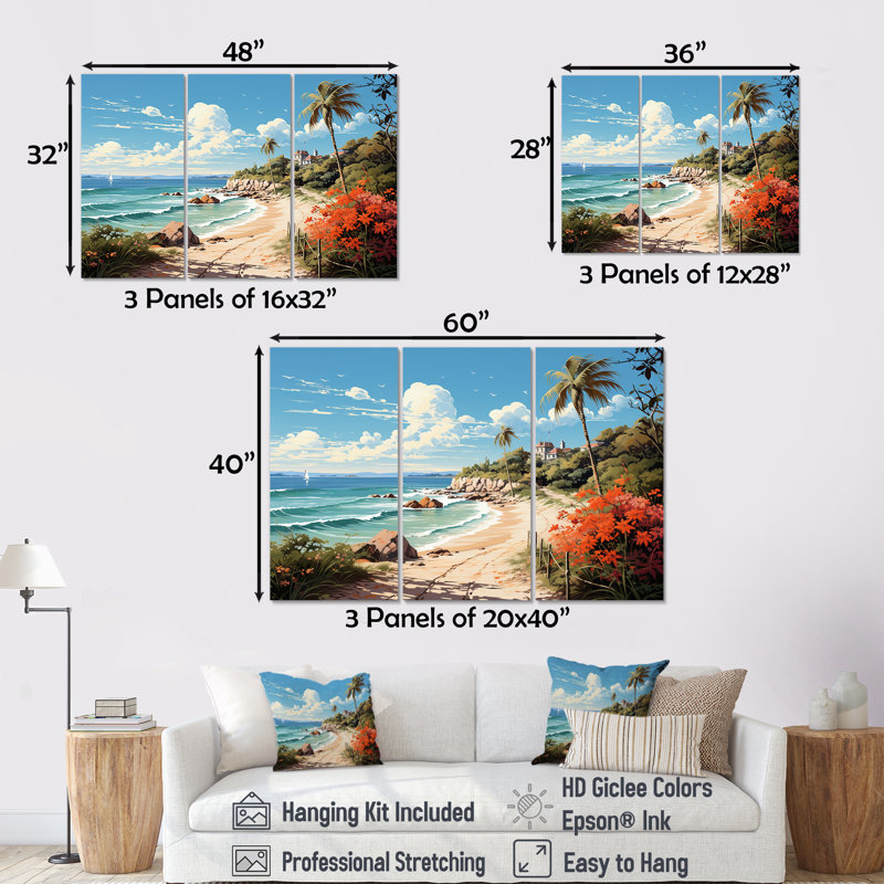 Turquoise Seaside Trek III - ensemble d'art sur toile à bicyclette, Toile tendue, H 28 po x l 36 po x P 1 po