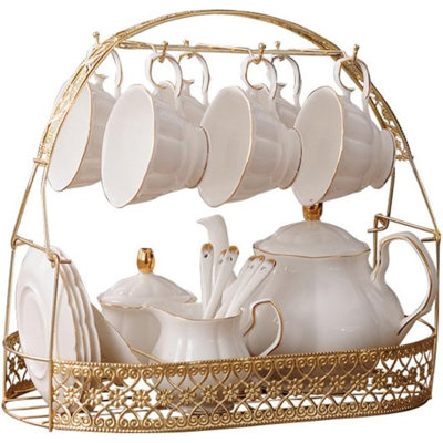 15 Pieces Simple White English Ceramic Tea Sets