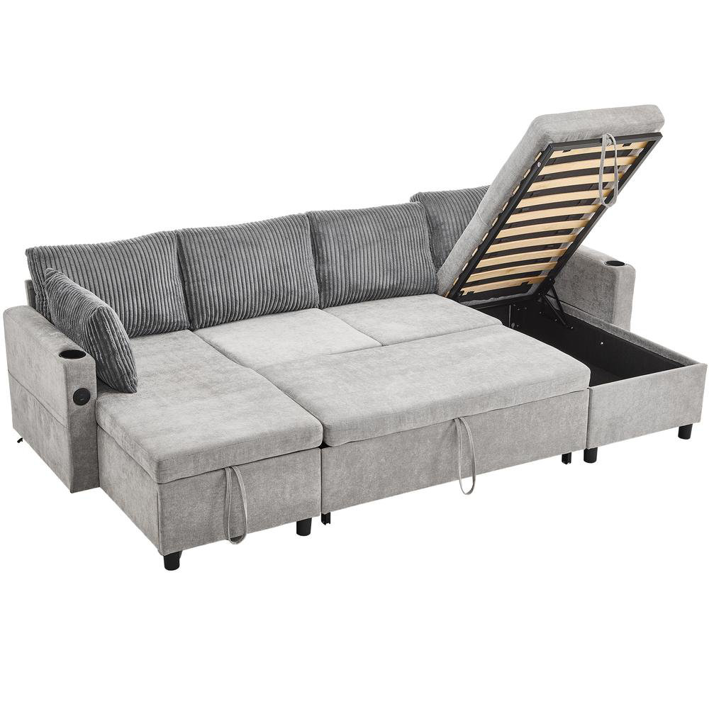Latitude Run® 113.4" U-Shaped Sectional Sofa Bed Pull Out Sleeper Couch ...