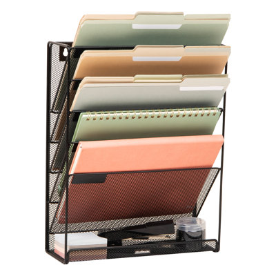 5-Tier Vertical File Storage, Desktop Organizer, Wall Mount, Office, Metal Mesh